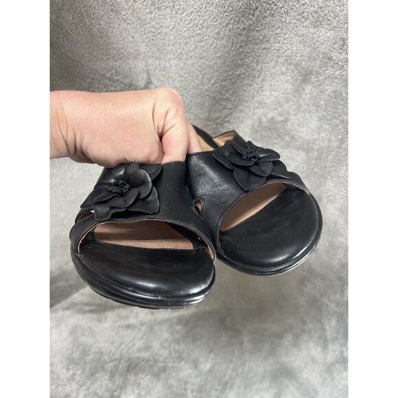 Eurosoft by Sofft Women’s Size 10M Black Leather Wedge Flower Sandals Slide - Picture 10 of 13